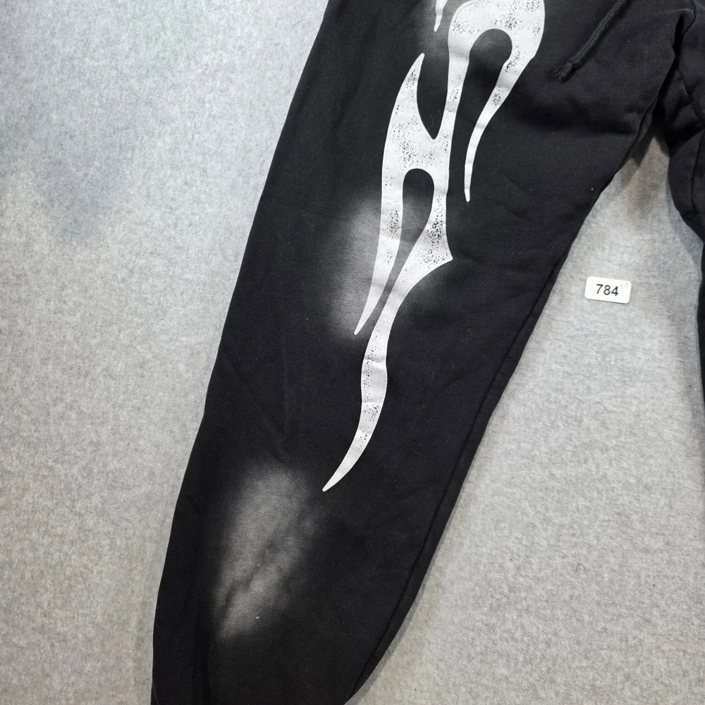 Hellstar Black Flame Graphic Sweatpants Joggers Mens Streetwear Black White - Picture 3 of 9